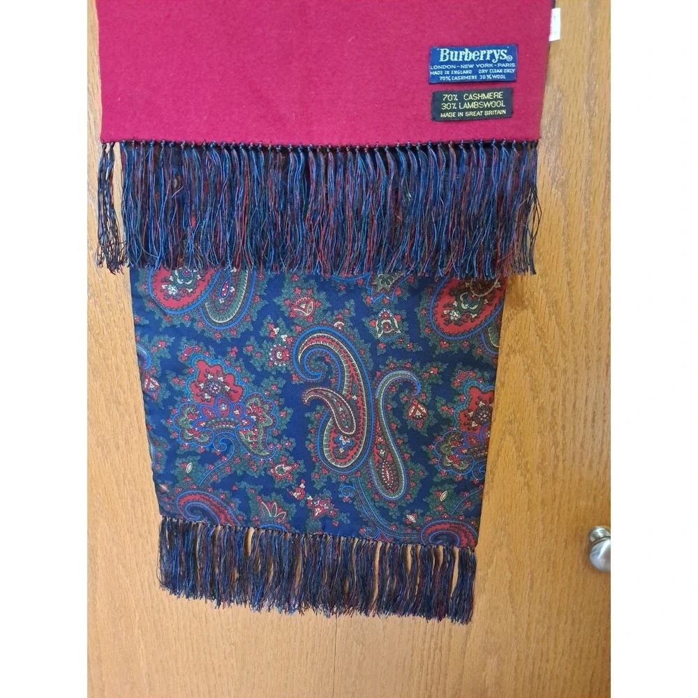Burberrys  Cashmere Lambswool Paisley/Red  Men's Scarf With Fringe 53 X 12